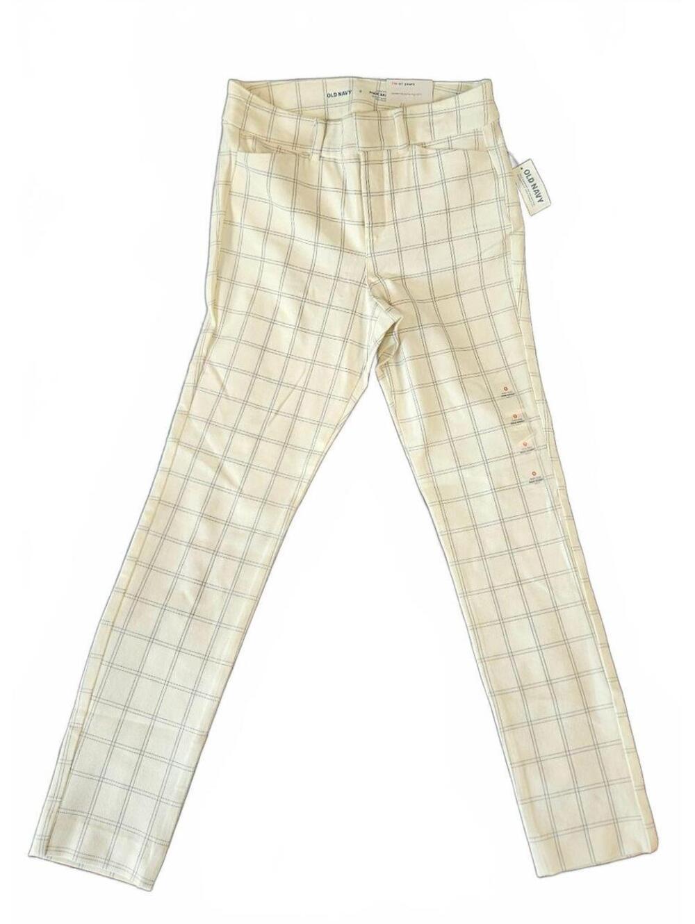 Old Navy Pixie Skinny Secret-Smooth Pockets Pants in Cream Plaid, Size 0
